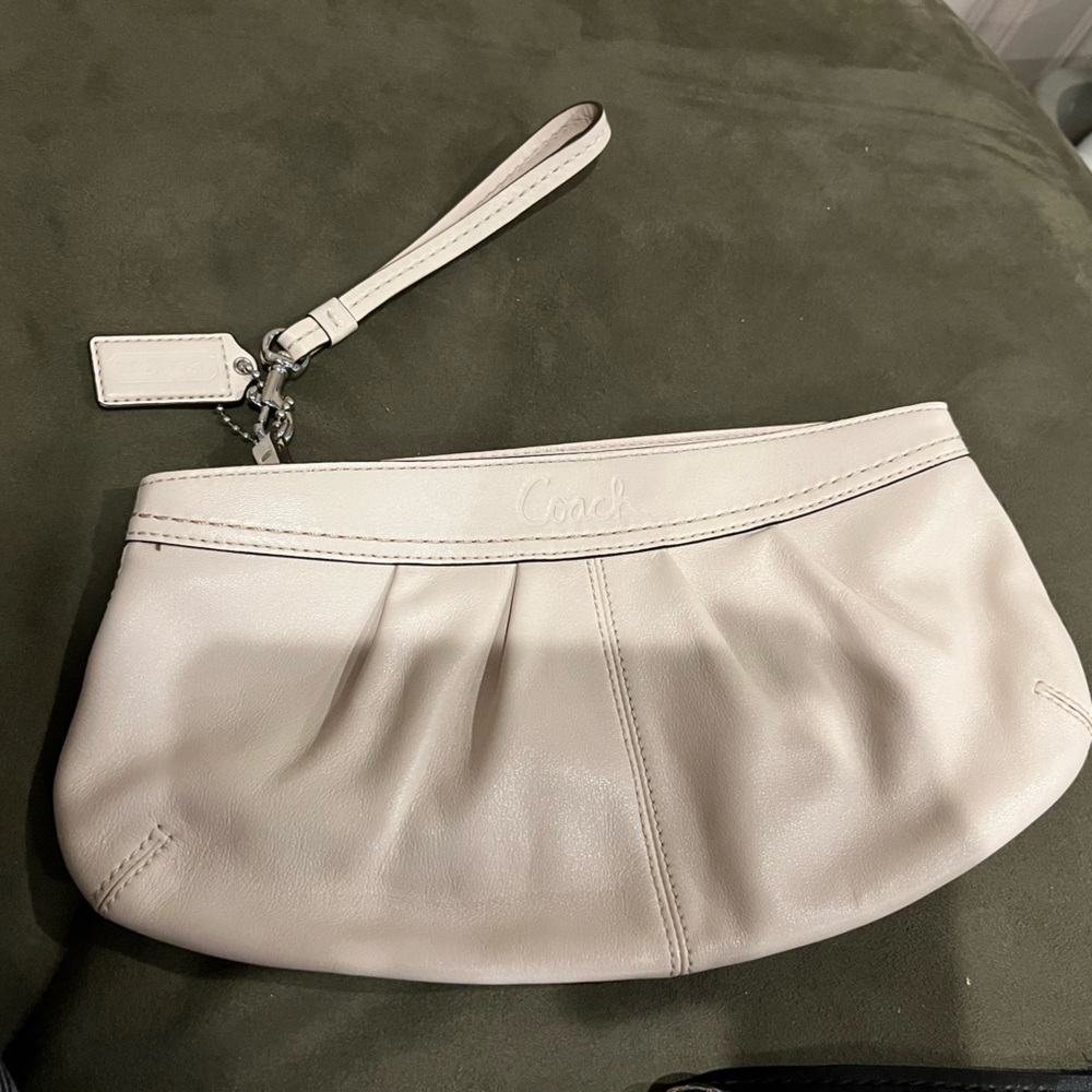 Wide approx 12 in length wristlet coach authentic leather great condition beige